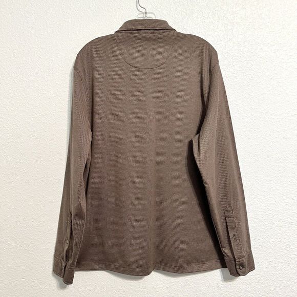 Untuckit Polo Shirt Long Sleeve Brown Damaschino Diamond Casual Men's Size XL - Picture 2 of 12